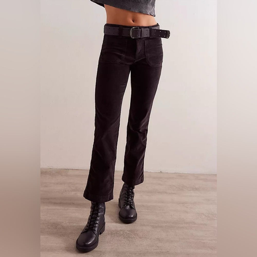 Free People High Time Velvet Corduroy Kick Flare Pants Deep Brown Size 6 EUC